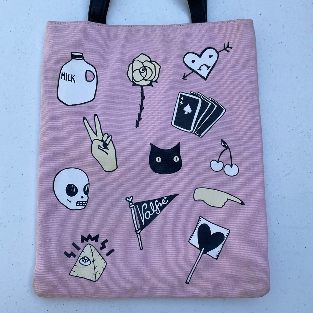 Rare Valfre Shoulder Bag Purse Pink Milk Bruno Cat Peace Sign - Picture 2 of 7